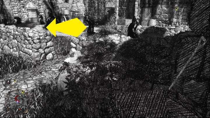 Stop at the wall and wait for the character that keeps to the middle of the pathway to turn away and start going left - Hogwarts Legacy: Niamh Fitzgeralds Trial - Main quests - Hogwarts Legacy Guide