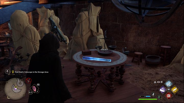 Go down the stairs to reach the floor where equipment is being stored - Hogwarts Legacy: Astronomy Class - Main quests - Hogwarts Legacy Guide