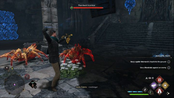 You have to survive in the arena against a few waves of opponents, among them Thornback Matriarchs - Hogwarts Legacy: In the Shadow of the Mountain - Main quests - Hogwarts Legacy Guide