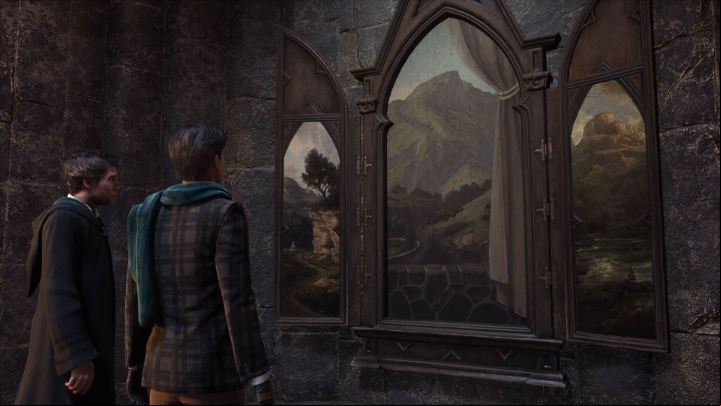 After talking with Sebastian, go back to the Undercroft and put the last fragment of the triptych in its place - Hogwarts Legacy: In the Shadow of the Mountain - Main quests - Hogwarts Legacy Guide