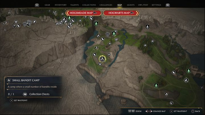 The next chest is in a small bandit camp, in a tent with a round roof - Hogwarts Legacy: Poidsear Coast - Collection Chests - Collection Chests - Hogwarts Legacy Guide