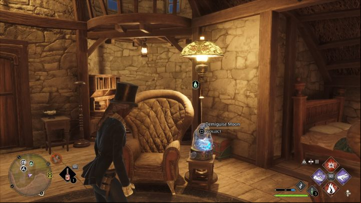 The statue is on a coffee table next to the armchair - Hogwarts Legacy: Demiguise Statues - The Highlands - Highlands - Hogwarts Legacy Guide