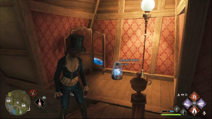 Enter the house and get to its top floor - the statue is on the ground next to the mirror - Hogwarts Legacy: Demiguise Statues - The Highlands - Highlands - Hogwarts Legacy Guide