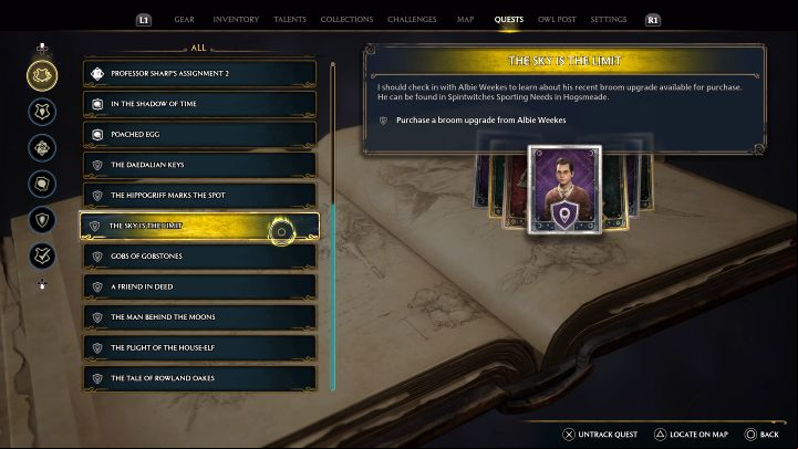 If you've completed Imelda Reyes's second race (in Irondale) you should receive a message from Albie some time after completing the Charles Rookwood's Trial main quest, that is, after winter comes to the Highlands - Hogwarts Legacy: The Sky is the Limit - Hogsmeade - Hogwarts Legacy Guide