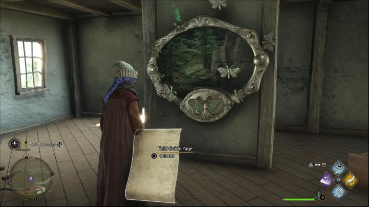 One of the Empty Moth Painting #5 (Hogsmeade) is in an abandoned hut, near the gardening store - Hogwarts Legacy: Field Guide Pages Part 2 - Hogsmeade - Hogsmeade - Hogwarts Legacy Guide