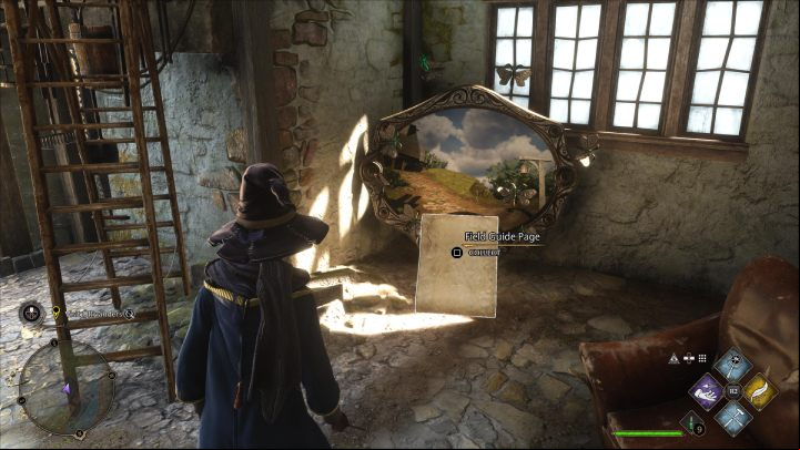 This Empty Moth Painting #3 (Hogsmeade) is in the building by the water wheel in the northern part of Hogsmeade - Hogwarts Legacy: Field Guide Pages Part 2 - Hogsmeade - Hogsmeade - Hogwarts Legacy Guide