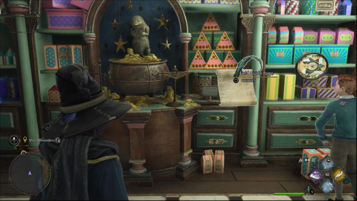 One of the Revelio pages is by the triangular boxes of chocolates, next to the Niffler statue - Hogwarts Legacy: Field Guide Pages Part 2 - Hogsmeade - Hogsmeade - Hogwarts Legacy Guide