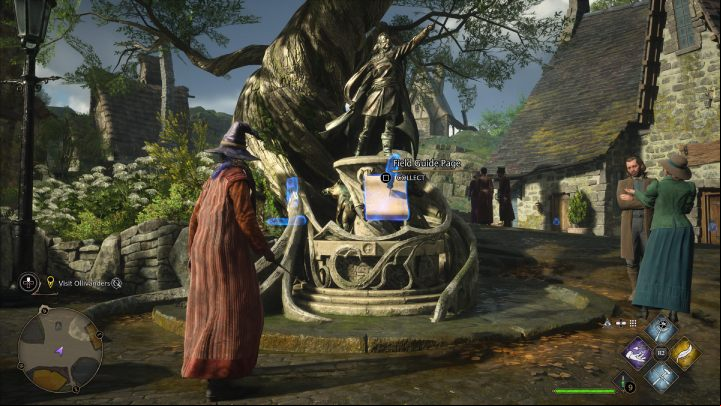 One of the collectibles is hidden in a statue in the square in the northern part of the village - Hogwarts Legacy: Field Guide Pages Part 2 - Hogsmeade - Hogsmeade - Hogwarts Legacy Guide