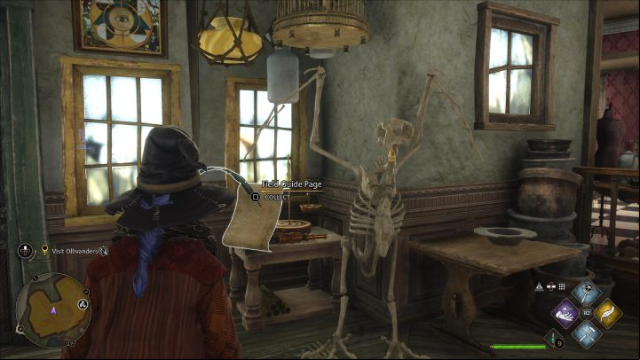 This collectible is in the same building as the costume shop, but you can enter it through the door that is under the green Dervish Banges sign - Hogwarts Legacy: Field Guide Pages Part 2 - Hogsmeade - Hogsmeade - Hogwarts Legacy Guide