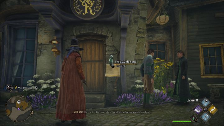 The next page of Revelio is in front of the costume shop entrance in the northern part of Hogsmeade - Hogwarts Legacy: Field Guide Pages Part 2 - Hogsmeade - Hogsmeade - Hogwarts Legacy Guide
