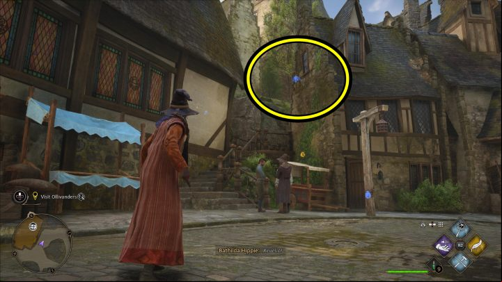 Flying Field Guide Page #11 is behind The Three Broomsticks pub in the central part of the village - Hogwarts Legacy: Field Guide Pages Part 2 - Hogsmeade - Hogsmeade - Hogwarts Legacy Guide