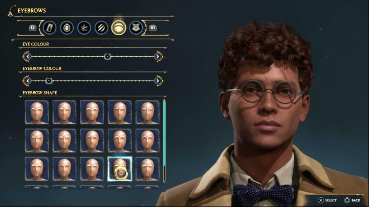 In this tab, you can decide upon further important details of the hero - eye color, eyebrow color, and eyebrow shape - Hogwarts Legacy: Character Creator - Character development - Hogwarts Legacy Guide