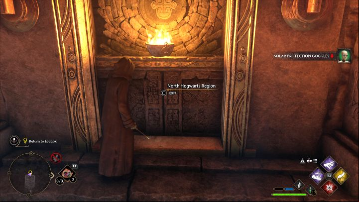 You don't have to backtrack all the way to the entrance, as there is an exit in the same location you currently are - Hogwarts Legacy: The Helm of Urtkot - Main quests - Hogwarts Legacy Guide
