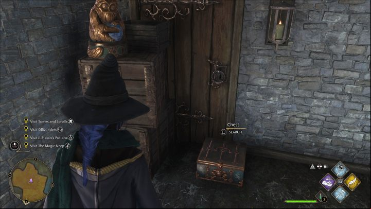 The next Demiguise Statue #3 (Hogsmeade) is in the back of the Hog's Head pub, in the western part of Hogsmeade - Hogwarts Legacy: Demiguise Statues - Hogsmeade - Hogsmeade - Hogwarts Legacy Guide