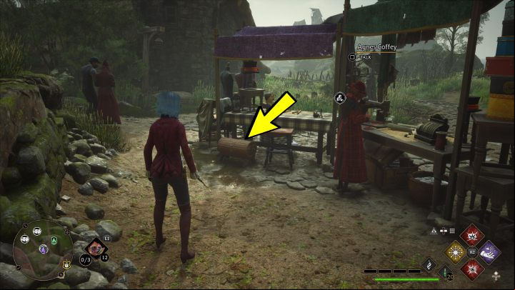 Chest #2 is in Bainburgh village, next to the merchant's stall - Hogwarts Legacy: Manor Cape - Collection Chests - Collection Chests - Hogwarts Legacy Guide