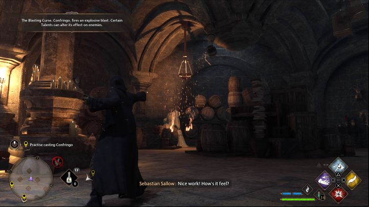 Open the spell menu and assign Confringo to one of the active slots - Hogwarts Legacy: In the Shadow of the Undercroft - Main quests - Hogwarts Legacy Guide
