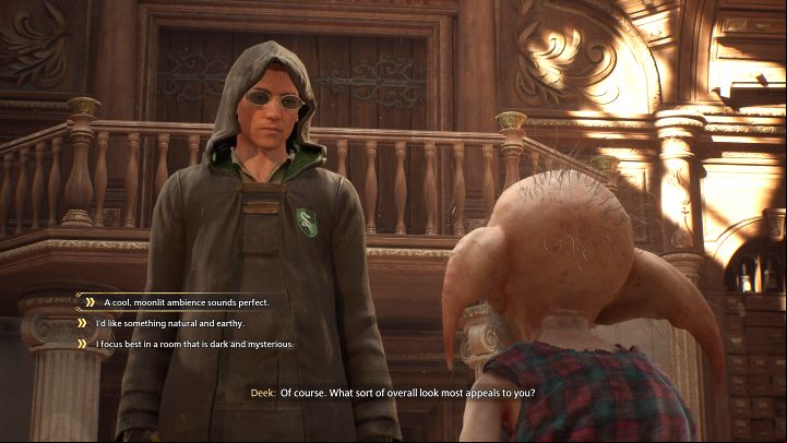 Talk to Deek - during the conversation, you'll receive the ability to change the general style of the room - Hogwarts Legacy: Interior Decorating - Hogwarts - Hogwarts Legacy Guide