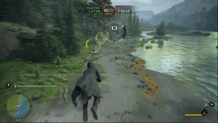 The time trial is not very difficult, but try to practice flying faster on the broom beforehand - Hogwarts Legacy: Flight Test - Hogsmeade - Hogwarts Legacy Guide