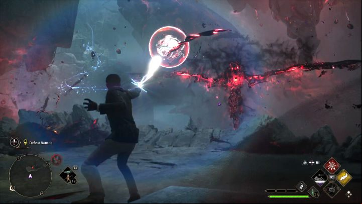 In the second phase you'll need to break two colored orbs to make Ranrok vulnerable - Hogwarts Legacy: How to defeat Ranrok? - Bosses - Hogwarts Legacy Guide