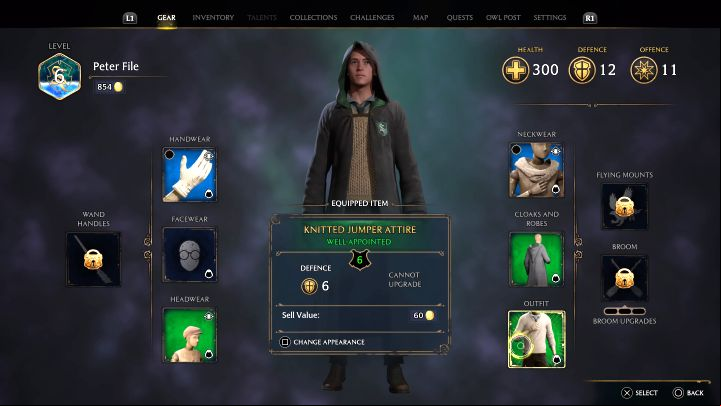 The clothing items obtained from the equipment tab have their own statistics and you should always strive to have outfits with the highest possible statistics, e - Hogwarts Legacy: How to Change the Apperance? - Main character - Hogwarts Legacy Guide