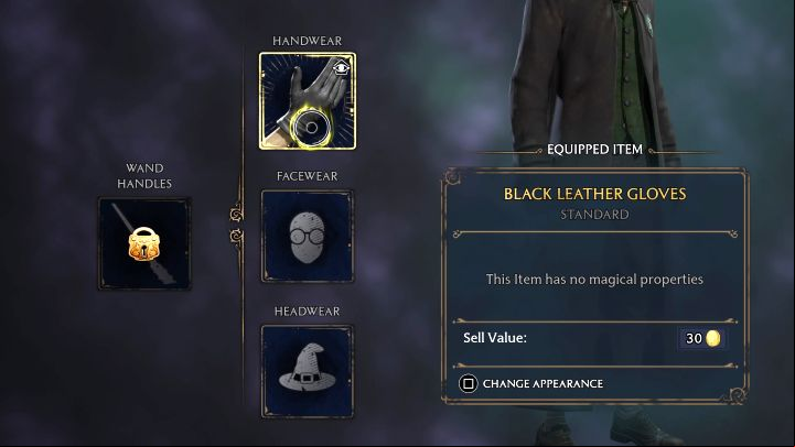 After opening the Equipment tab, start by highlighting the slot responsible for the item of clothing you want to change with the cursor - Hogwarts Legacy: How to Change the Apperance? - Main character - Hogwarts Legacy Guide