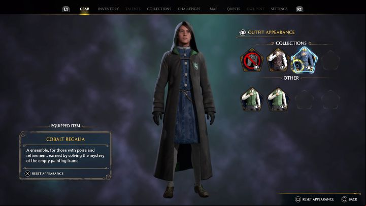 A list of available skins for the given item category will be displayed (based on the ones you have found or purchased in-game) - Hogwarts Legacy: How to Change the Apperance? - Main character - Hogwarts Legacy Guide