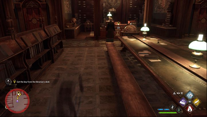You'll encounter the librarian - turn left to hide behind rows of books - Hogwarts Legacy: Secrets of the Restricted Section - Main quests - Hogwarts Legacy Guide