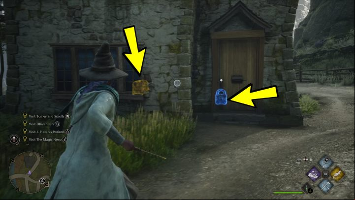 Objects highlighted in blue may be locked padlocks, requiring a specific spell or meeting a level requirement to open - Hogwarts Legacy: Tips and Tricks - Basics - Hogwarts Legacy Guide