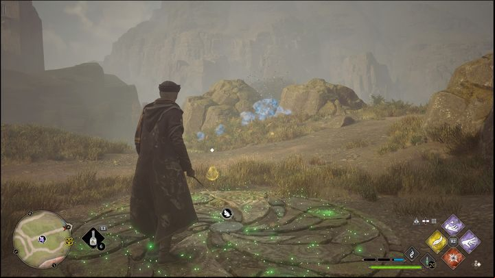 After going to the indicated location and activating the trial, the stone blocks will be shattered - Hogwarts Legacy: Feldcroft Region - all Merlin Trials - Merlins Trials - Hogwarts Legacy Guide