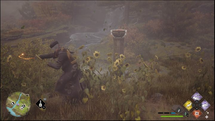 You need to light three braziers, which will emerge from the ground, so that they are all lit simultaneously - Hogwarts Legacy: Feldcroft Region - all Merlin Trials - Merlins Trials - Hogwarts Legacy Guide