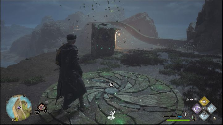 In this trial, you'll have to lead three groups of butterflies to each of the shrines using the Lumos spell - Hogwarts Legacy: Manor Cape - all Merlin Trials - Merlins Trials - Hogwarts Legacy Guide