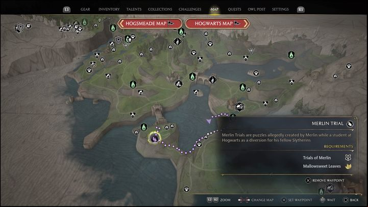 Interactive map link: Merlin Trial - Marunweem Lake #4 - Hogwarts Legacy: Marunweem Lake - all Merlin Trials - Merlins Trials - Hogwarts Legacy Guide