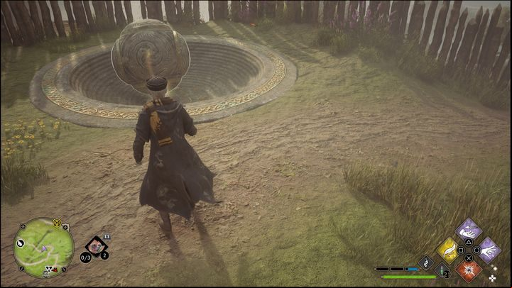 When the door finally opens, redirect the orb to the dedicated spot, which is located behind the bridge - Hogwarts Legacy: Marunweem Lake - all Merlin Trials - Merlins Trials - Hogwarts Legacy Guide