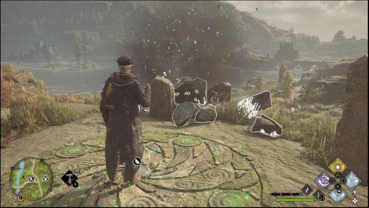 The task is to repair three stone sculptures - Hogwarts Legacy: Poidsear Coast - all Merlin Trials - Merlins Trials - Hogwarts Legacy Guide