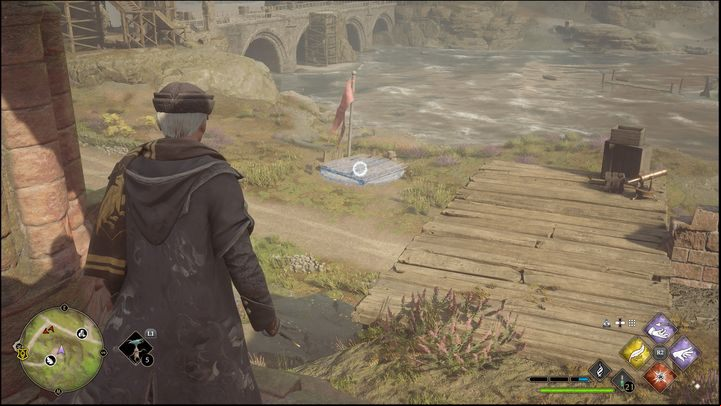 You will have to lead the sphere to a special place - a wooden footbridge (visible in the screenshot) - Hogwarts Legacy: Poidsear Coast - all Merlin Trials - Merlins Trials - Hogwarts Legacy Guide