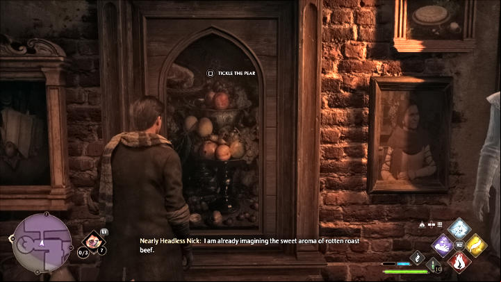 Follow Sir Nicholas and when you reach the lower level, interact with the painting to open the door to the kitchen - Hogwarts Legacy: The Hunt for the Missing Pages - Gryffindor quest - Main quests - Hogwarts Legacy Guide