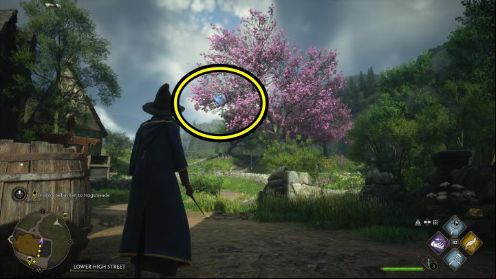 Flying Guide Page #3 can be found just past the bridge leading to the village, behind the building opposite the Tomes and Scrolls shop - Hogwarts Legacy: Field Guide Pages - Hogsmeade - Hogsmeade - Hogwarts Legacy Guide