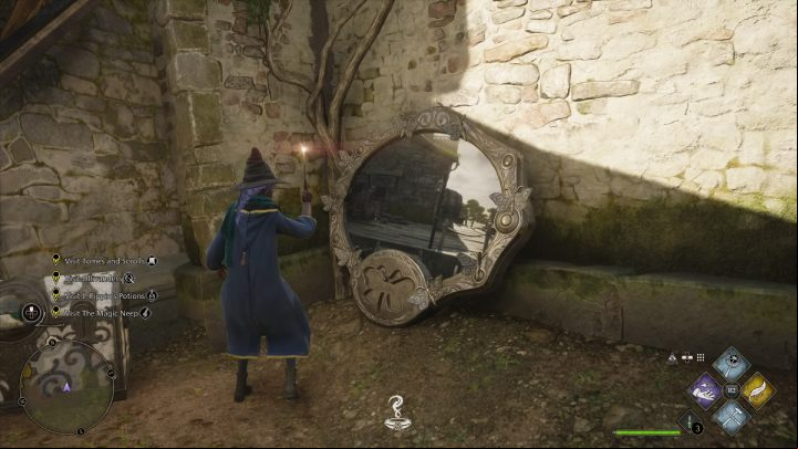The painting is behind one of the houses near the Hog's Head inn - Hogwarts Legacy: Field Guide Pages - Hogsmeade - Hogsmeade - Hogwarts Legacy Guide