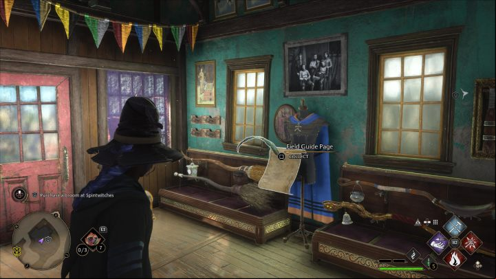 The next collectible is in the broom shop, opposite the Ollivanders shop - Hogwarts Legacy: Field Guide Pages - Hogsmeade - Hogsmeade - Hogwarts Legacy Guide