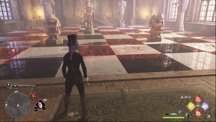 In the chess room, activate Revelio and avoid areas lit in red - Hogwarts Legacy: Minding Your Own Business - Hogsmeade - Hogwarts Legacy Guide