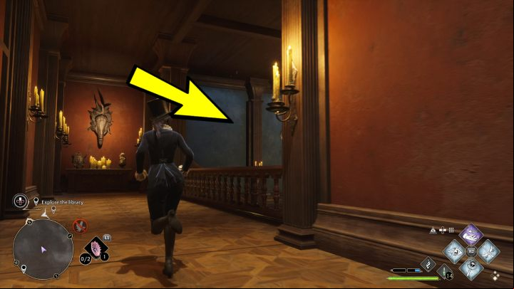 Descend through the stairs on the right, go through the room and descend through the next stairs - Hogwarts Legacy: Minding Your Own Business - Hogsmeade - Hogwarts Legacy Guide