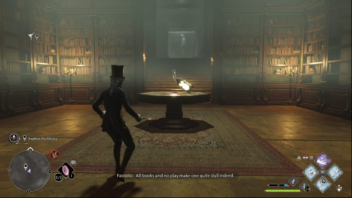 Approach the table, grab the lantern, and place it on the second stand of the large door - Hogwarts Legacy: Minding Your Own Business - Hogsmeade - Hogwarts Legacy Guide