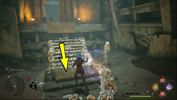 Look for graves on the right and left side of the room and open them with Accio to release bones - Hogwarts Legacy: In the Shadow of the Relic - Relationship quests - Sebastian - Hogwarts Legacy Guide
