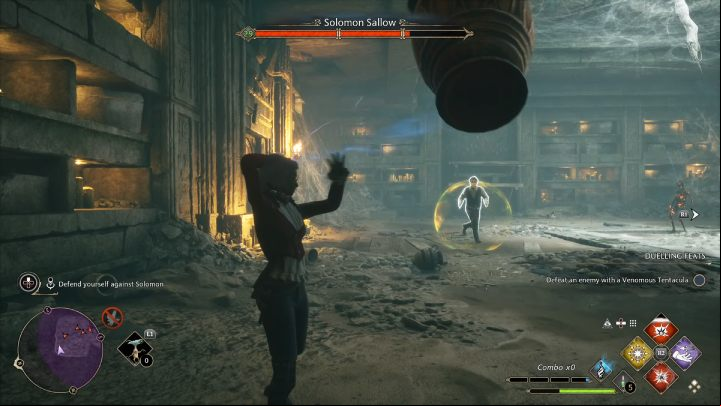 Juggle spells to break through Solomon's shield or use throwables on him - Hogwarts Legacy: In the Shadow of the Relic - Relationship quests - Sebastian - Hogwarts Legacy Guide