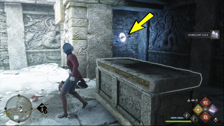 Scan the area with Revelio and destroy the highlighted platform with Accio or Depulso - Hogwarts Legacy: Ancient Magic Hotspots Part 1 - Highlands - Hogwarts Legacy Guide