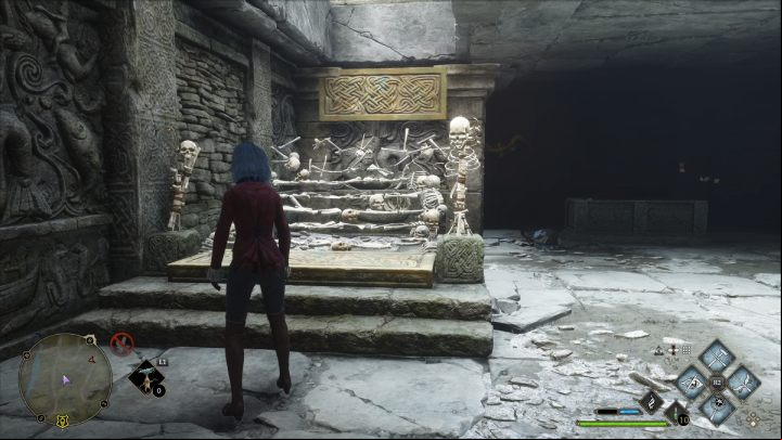 Lift the bones from the sarcophagus with Leviosa and place them by the exit - the bones will form stairs for you to use - Hogwarts Legacy: Ancient Magic Hotspots Part 1 - Highlands - Hogwarts Legacy Guide