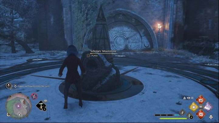 After talking to Dorran, approach the stone in the center of the symbol and insert the Moonstone into it - Hogwarts Legacy: A Bird in the Hand - Relationship quests - Poppy - Hogwarts Legacy Guide