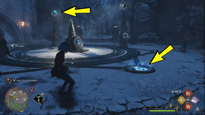 Use the Accio spell to move the stone with the blue light so that the light falls on the symbol shown in the picture above - Hogwarts Legacy: A Bird in the Hand - Relationship quests - Poppy - Hogwarts Legacy Guide