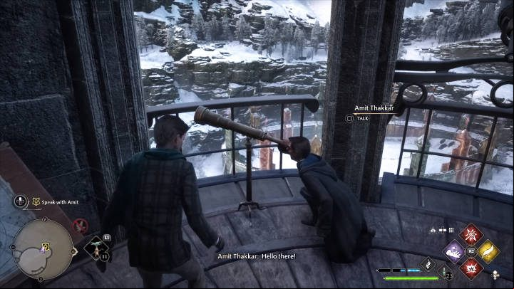 Head to the top of the Astronomy Wing and talk to Amit, a Ravenclaw student - Hogwarts Legacy: Its all Gobbledegook - Main quests - Hogwarts Legacy Guide