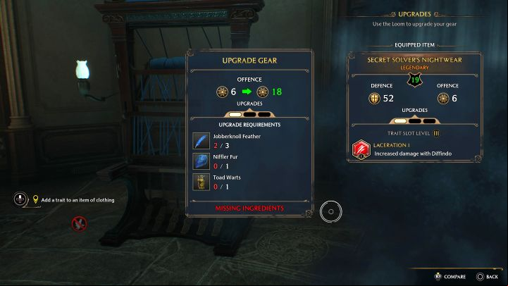 How to unlock: Upgrade a piece of gear 3 times - Hogwarts Legacy: Trophies / Achievements - list, trophy guide - Appendix - Hogwarts Legacy Guide
